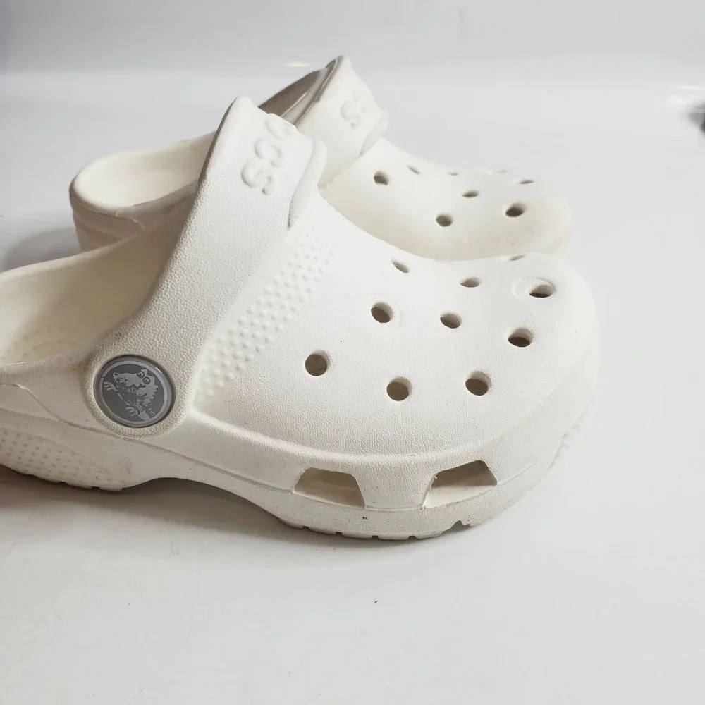 Crocs‎ Boy's White Classic Breathe Adjustable Slip On Casual Clogs Size 8